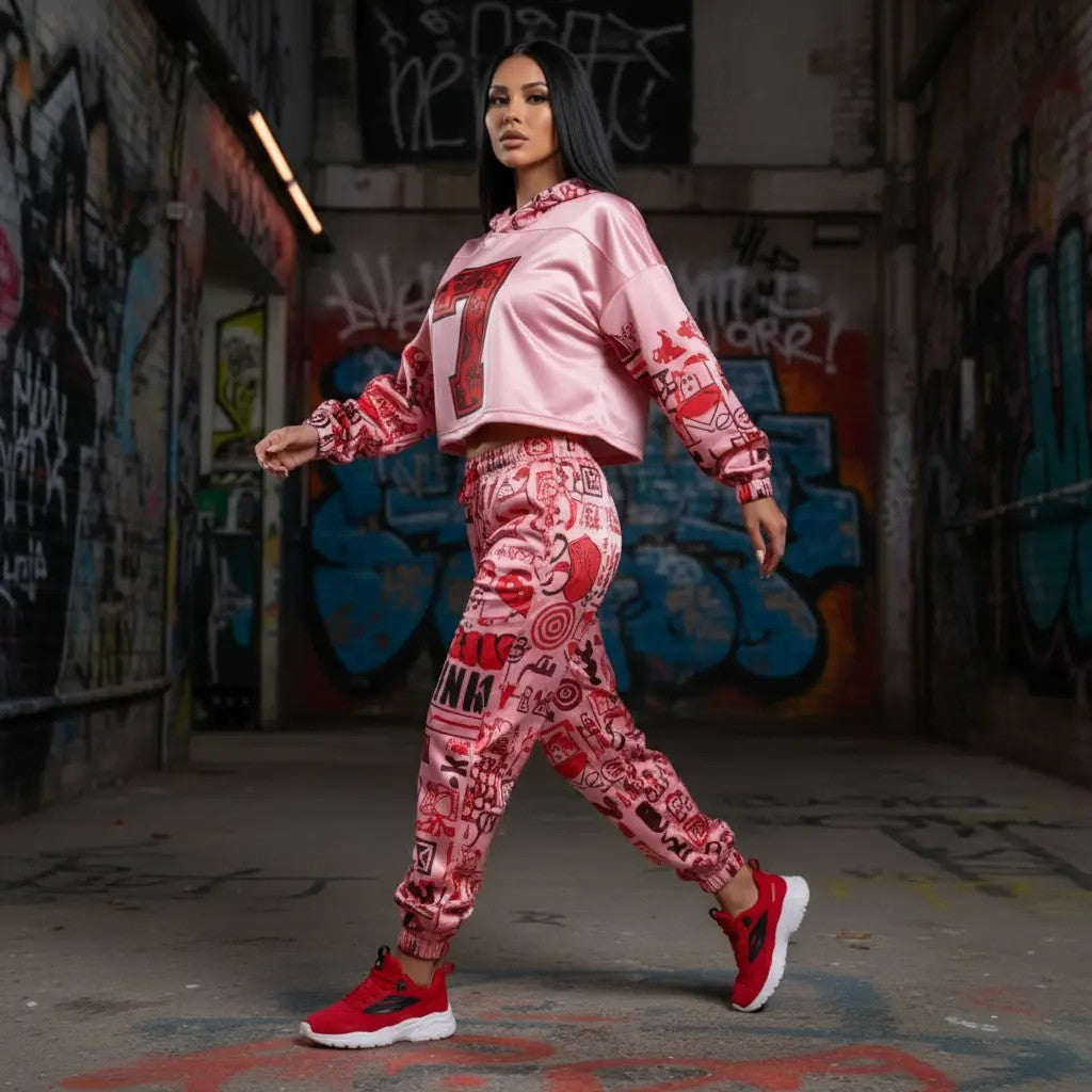 Pink Graffiti Scribbles Women's Quick Dry Sweatpants — Designs By Kiekie Signature Collection