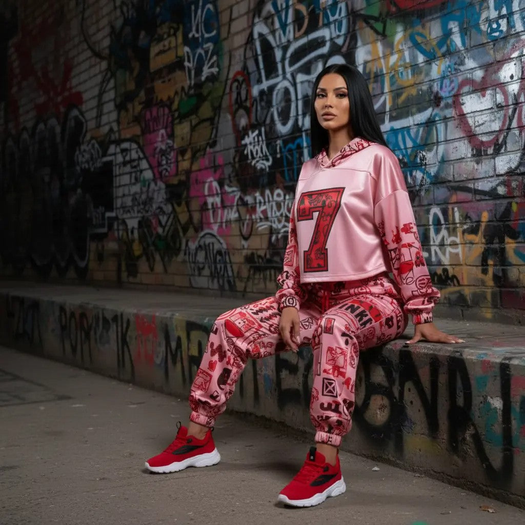 Pink Graffiti Scribbles Women's Quick Dry Sweatpants — Designs By Kiekie Signature Collection