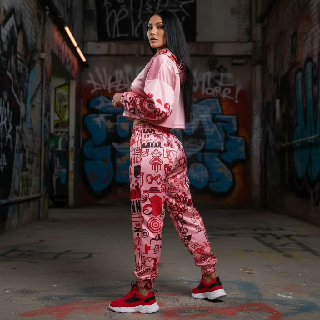 Pink Graffiti Scribbles Women's Quick Dry Sweatpants — Designs By Kiekie Signature Collection