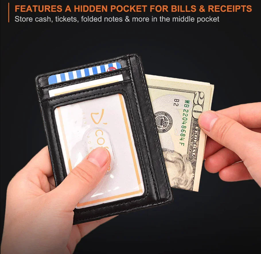 Leather Slim Wallet Credit Card Holder RFID Blocking Pocket ID Money USA