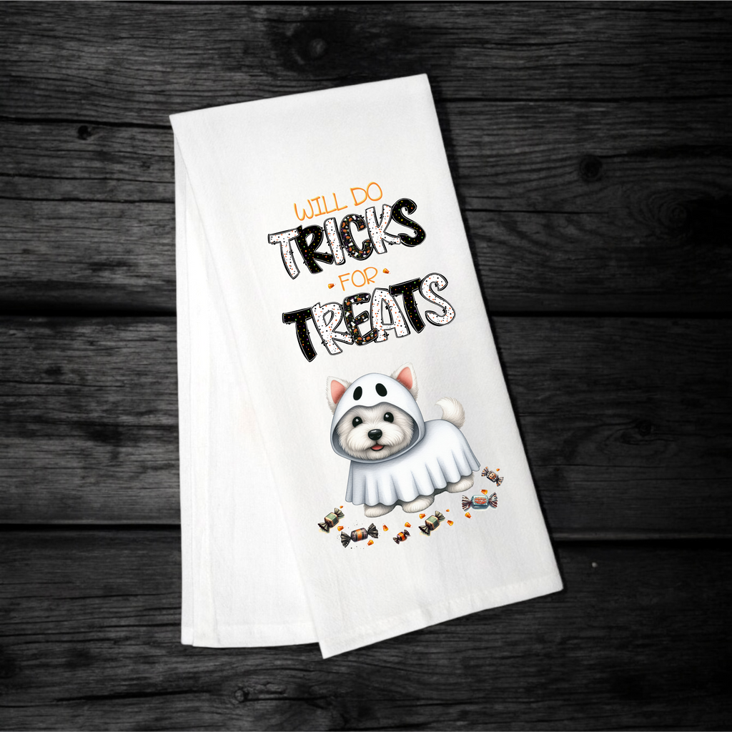 "Will Do Tricks for Treats" Halloween Towel with your Fav Dog Breed
