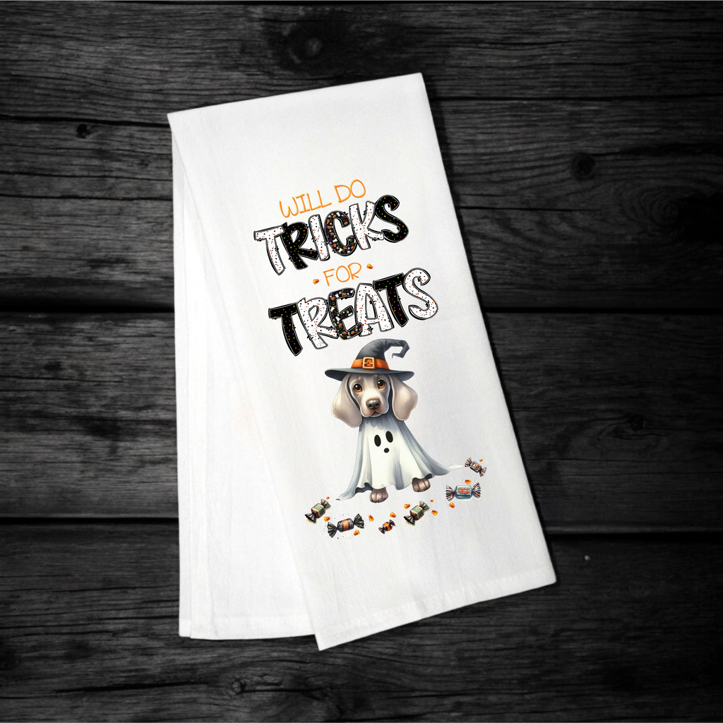 "Will Do Tricks for Treats" Halloween Towel with your Fav Dog Breed