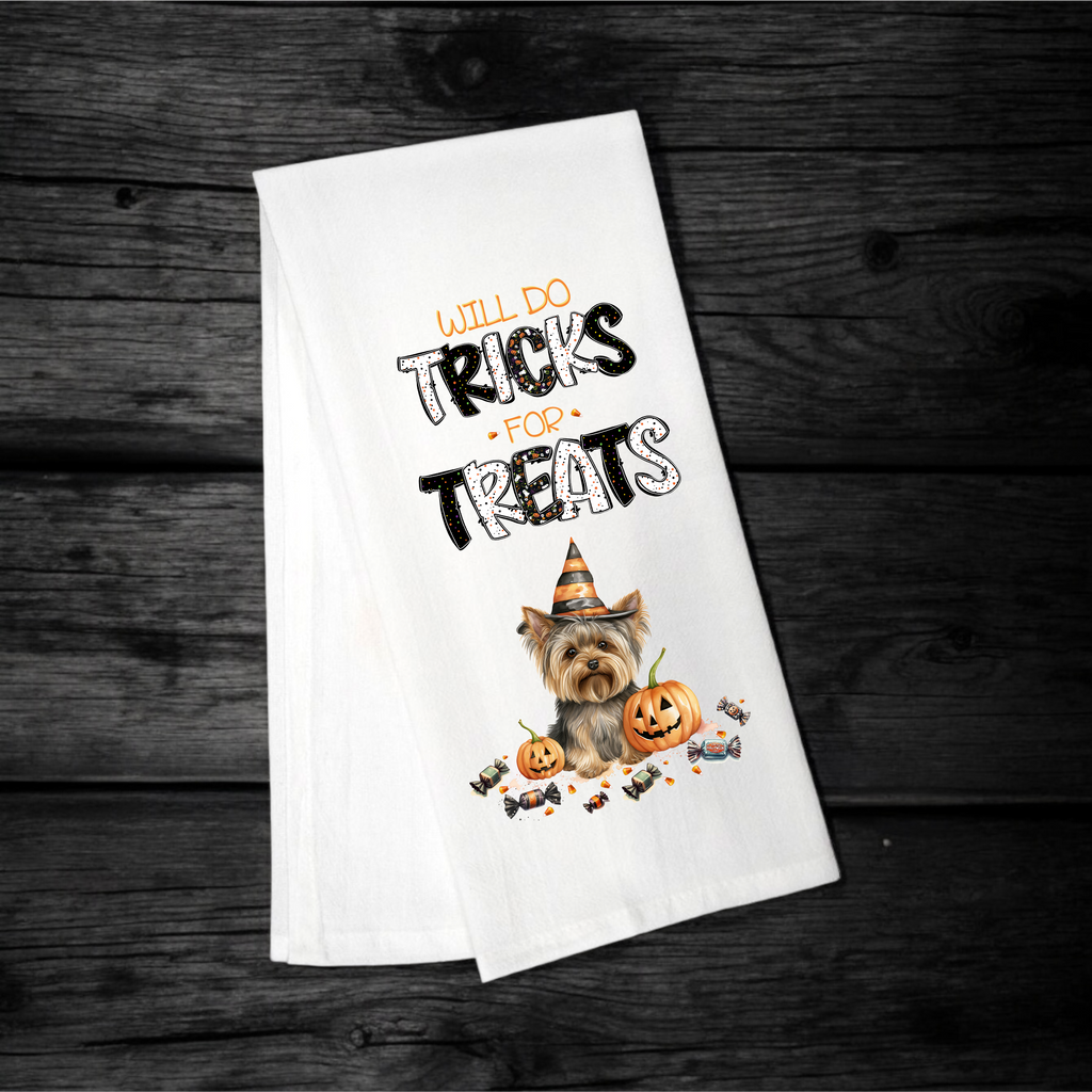 "Will Do Tricks for Treats" Halloween Towel with your Fav Dog Breed