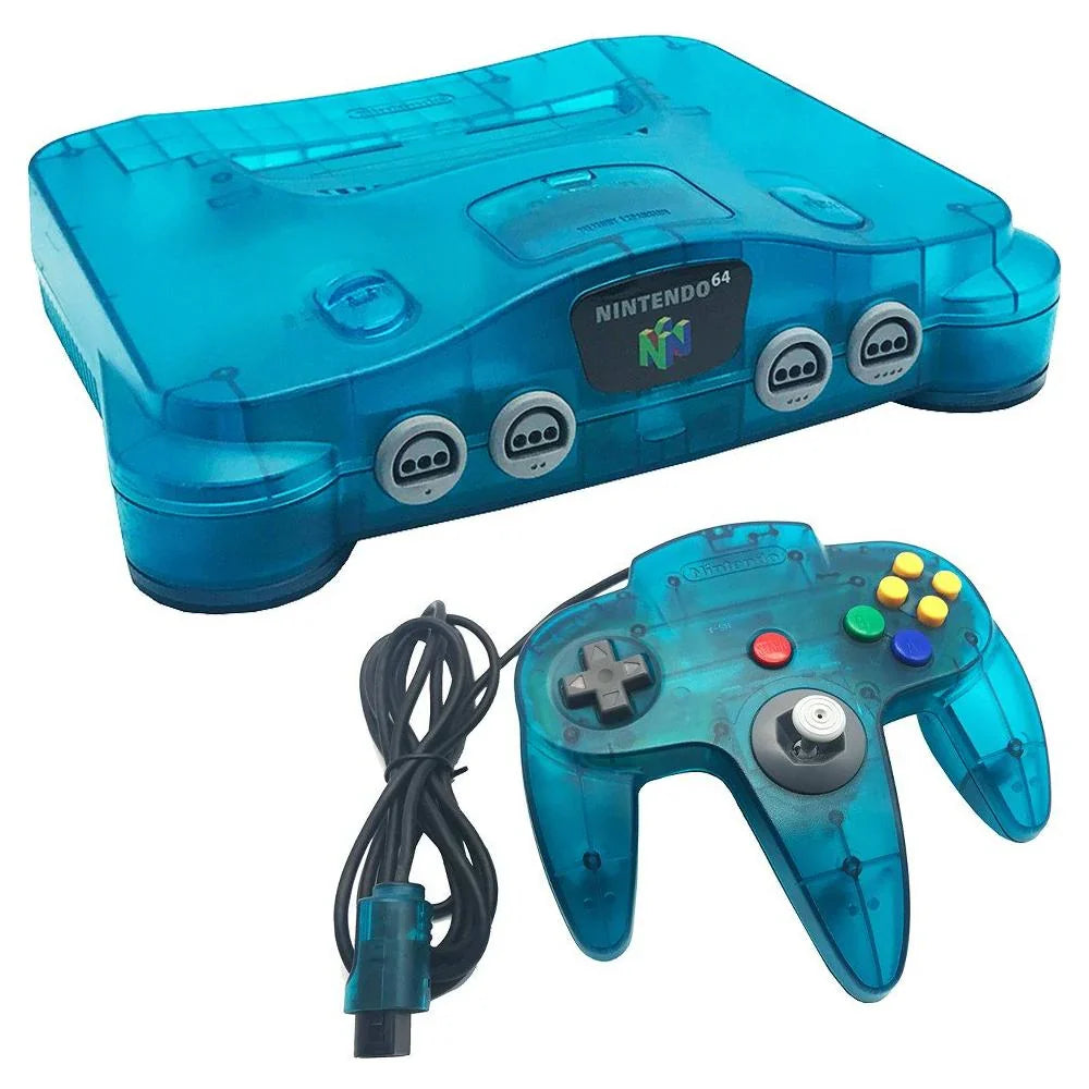 Nintendo 64 Console System (N64) Funtastic Ice Blue with Official Funtastic Ice Blue Controller – Yellowed Condition