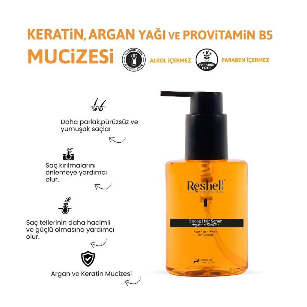 Reshell Argan Oil and Keratin Hair Care Serum for Damaged Hair - Nourishing, Strengthening, Daily Use - 3.38 fl oz