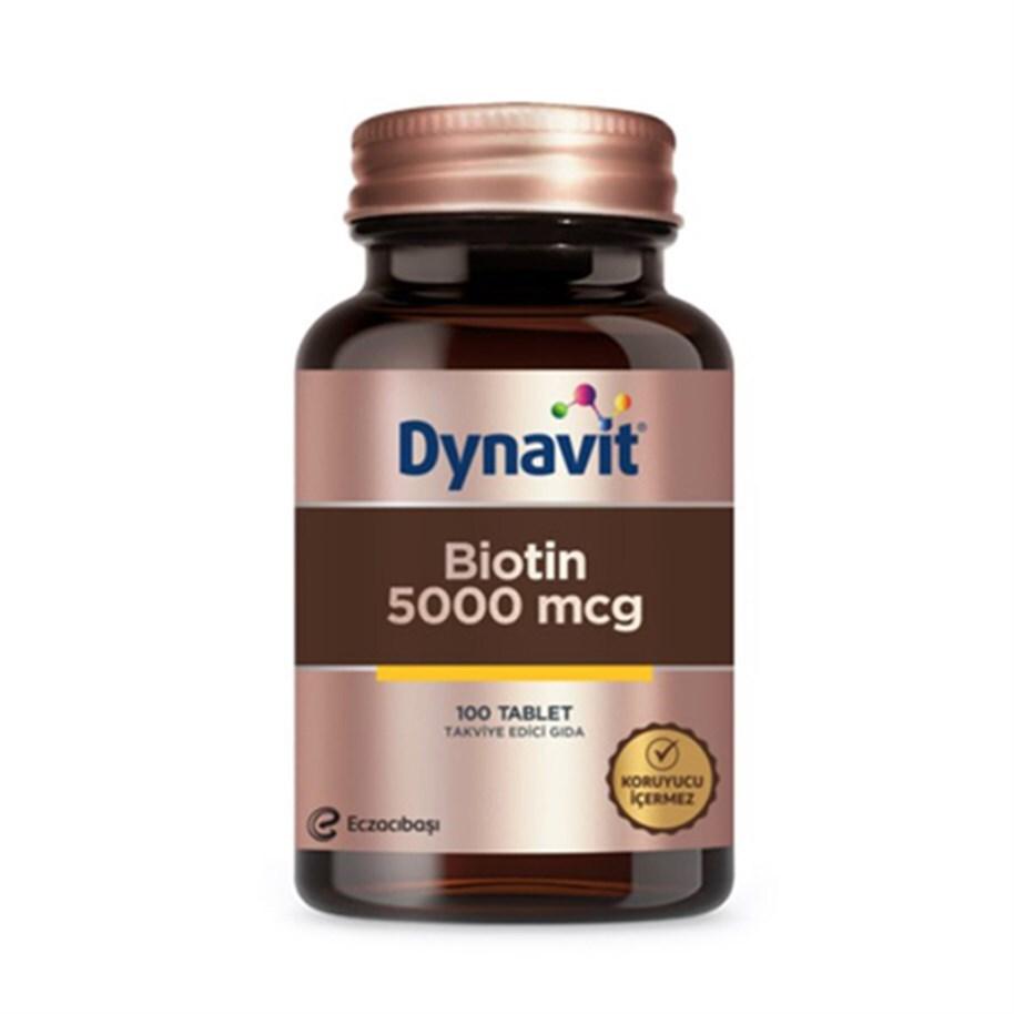 Dynavit Biotin 5000 Mcg - High Potency Dietary Supplement for Hair, Skin & Nail Health - 100 Tablets