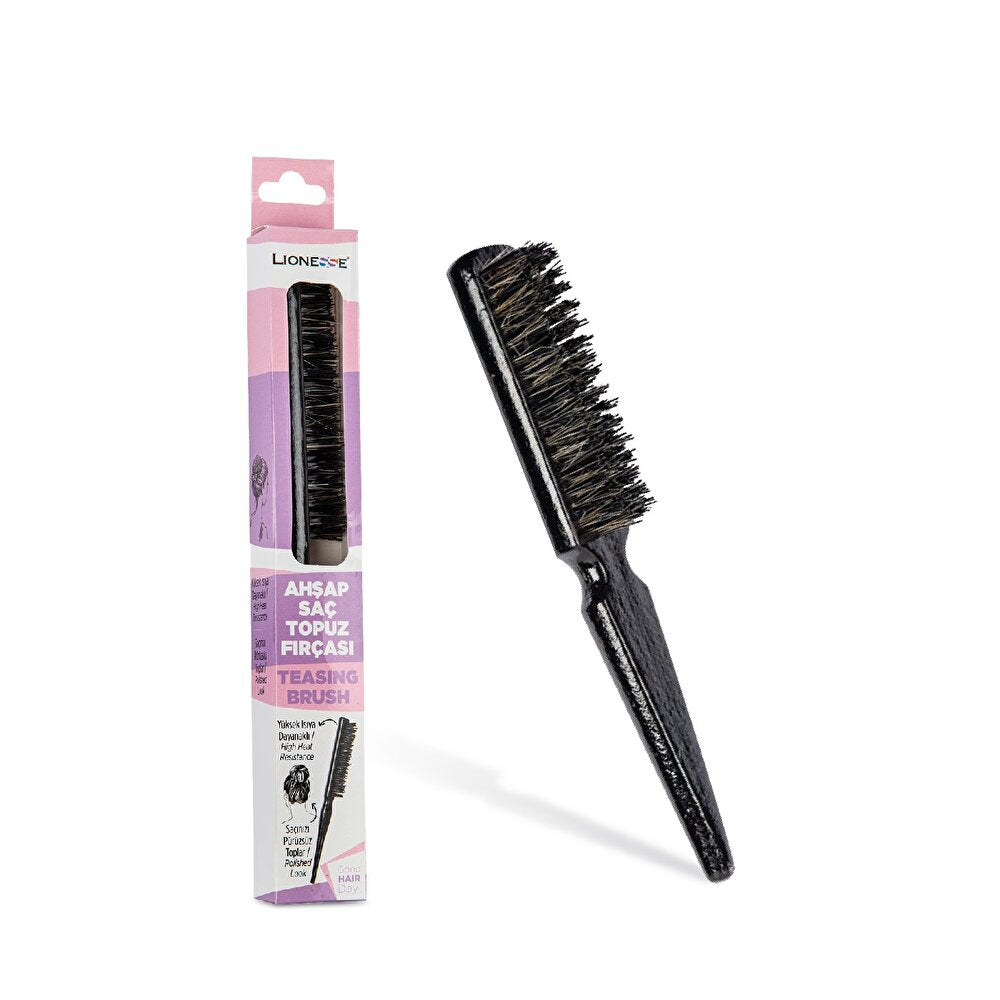 Lionesse: Wooden Hair Bun Brush - Heat Resistant Blow Dry Styling Brush for Sleek Buns & Durable Design