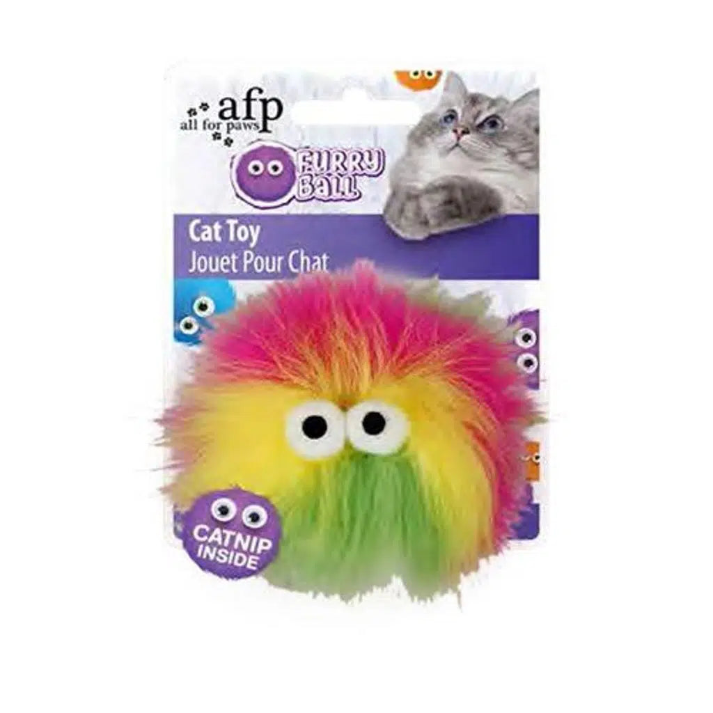 AFP Furry Ball-Fluffer Catnip Infused Yellow Cat Toy 9.5cm
