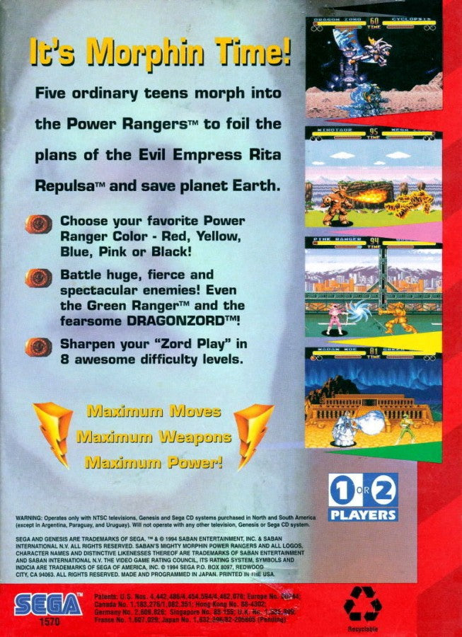 Mighty Morphin Power Rangers – Sega Genesis (GEN)
