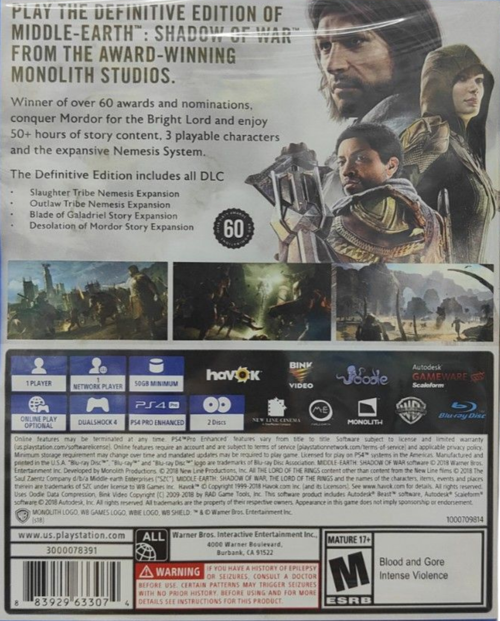 Middle Earth: Shadow of War [Definitive Edition] – PlayStation 4 (PS4)