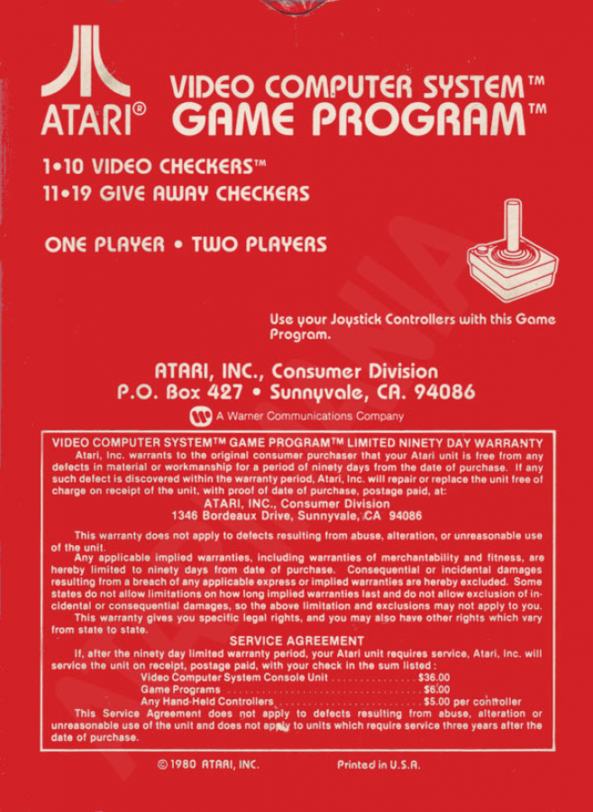 Video Checkers – Atari 2600 (2600)