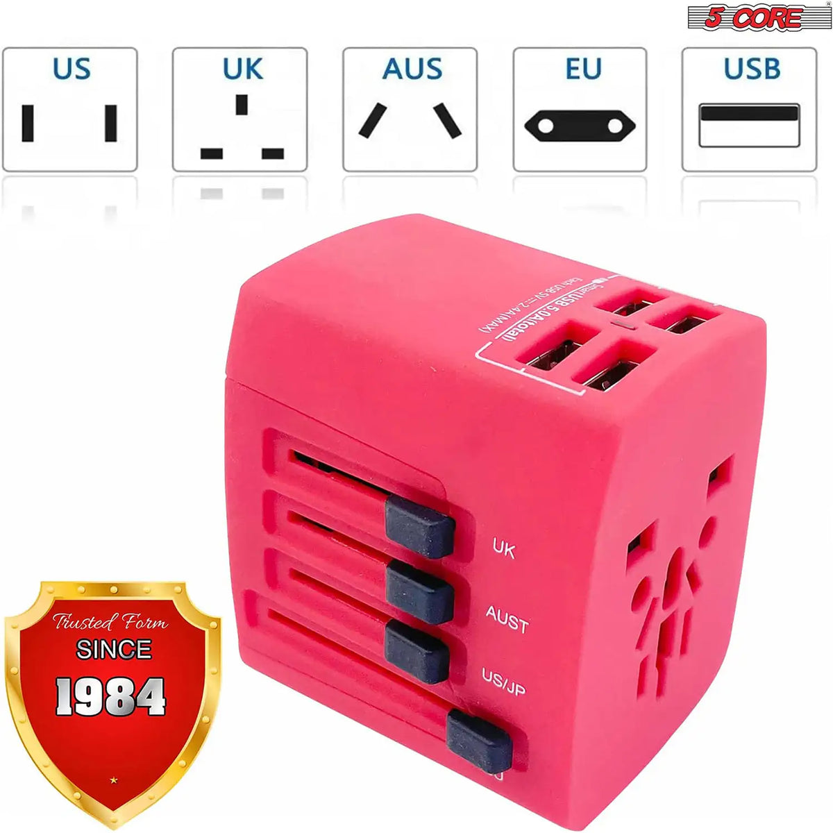 Universal Travel Adapter International Power Adapters 3 Pack Multicharger Plug w 4 USB Ports