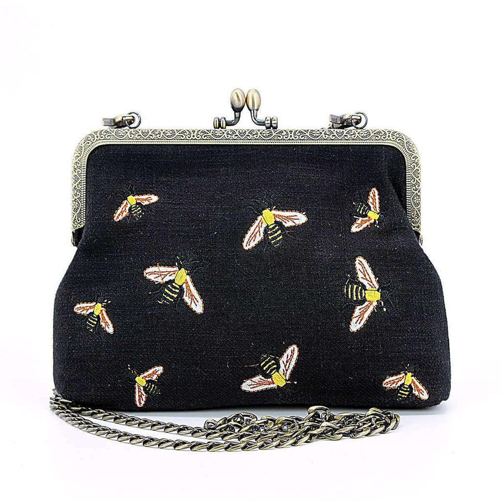 Bees Kisslock Handbag: Black