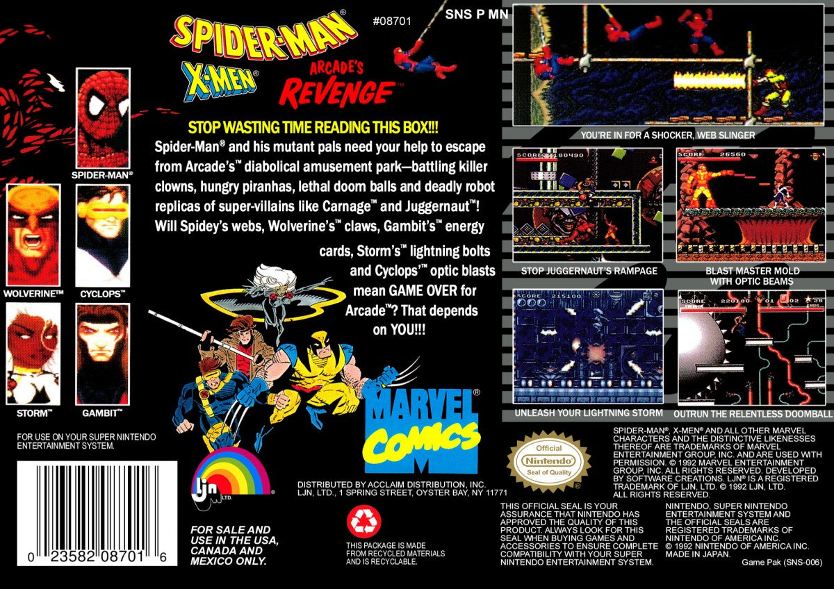Spider-Man X-Men Arcade's Revenge – Super Nintendo Entertainment System (SNES)