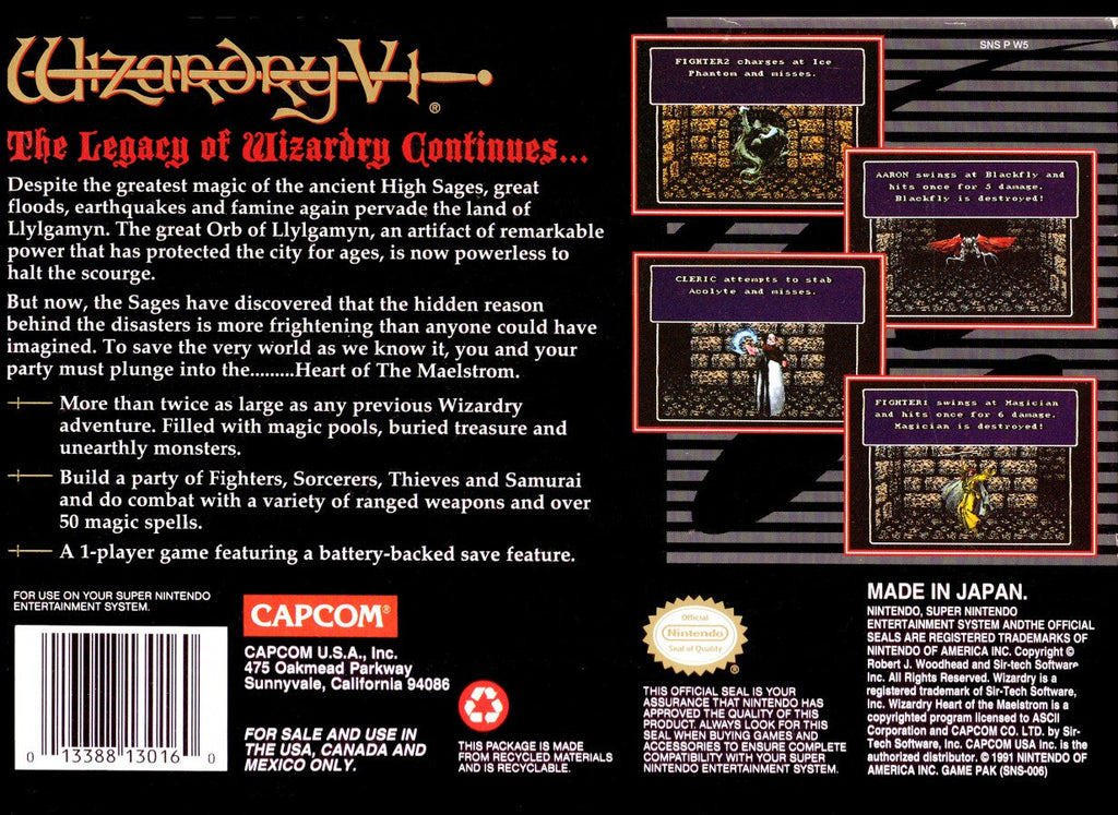 Wizardry V Heart of the Maelstrom – Super Nintendo Entertainment System (SNES)