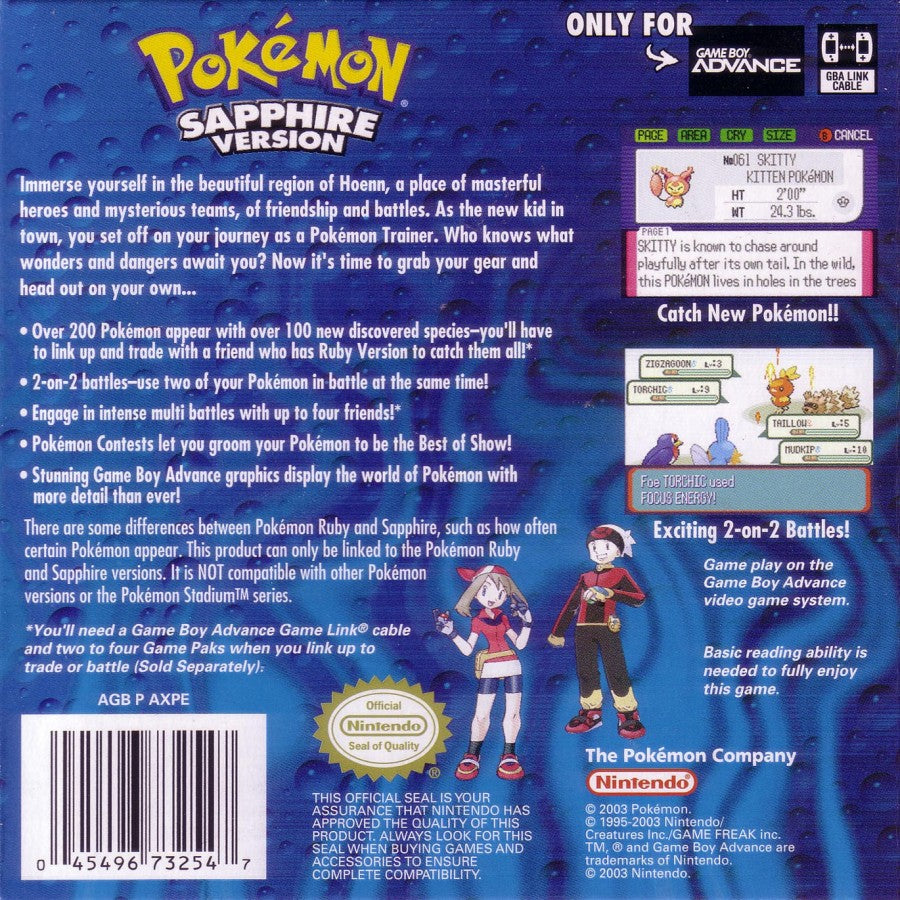 Pokemon: Sapphire – Game Boy Advance (GBA)