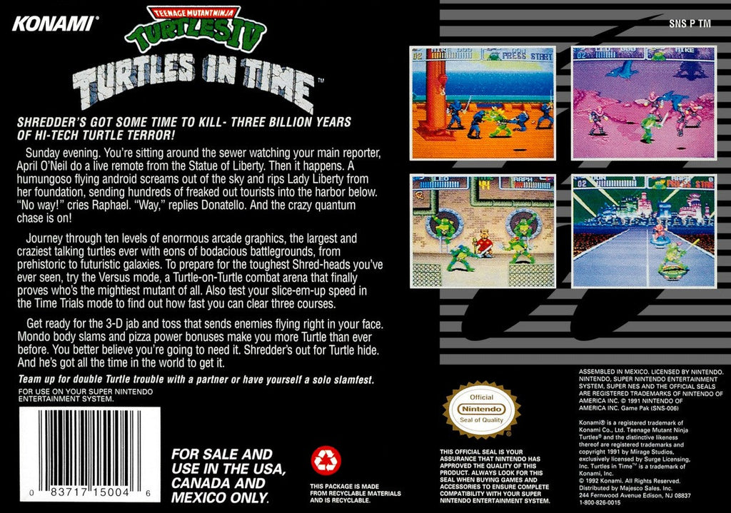 Teenage Mutant Ninja Turtles IV Turtles in Time – Super Nintendo Entertainment System (SNES)
