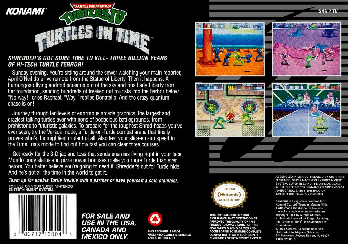 Teenage Mutant Ninja Turtles IV Turtles in Time – Super Nintendo Entertainment System (SNES)