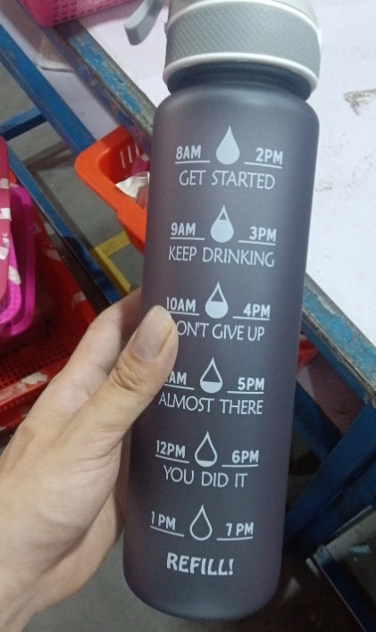 1000ml Motivational Straw Water Bottle with Spray & Time Marker