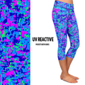 UV Reactive Blacklight Glow Fluorescent Neon Camo Capri Leggings with pockets