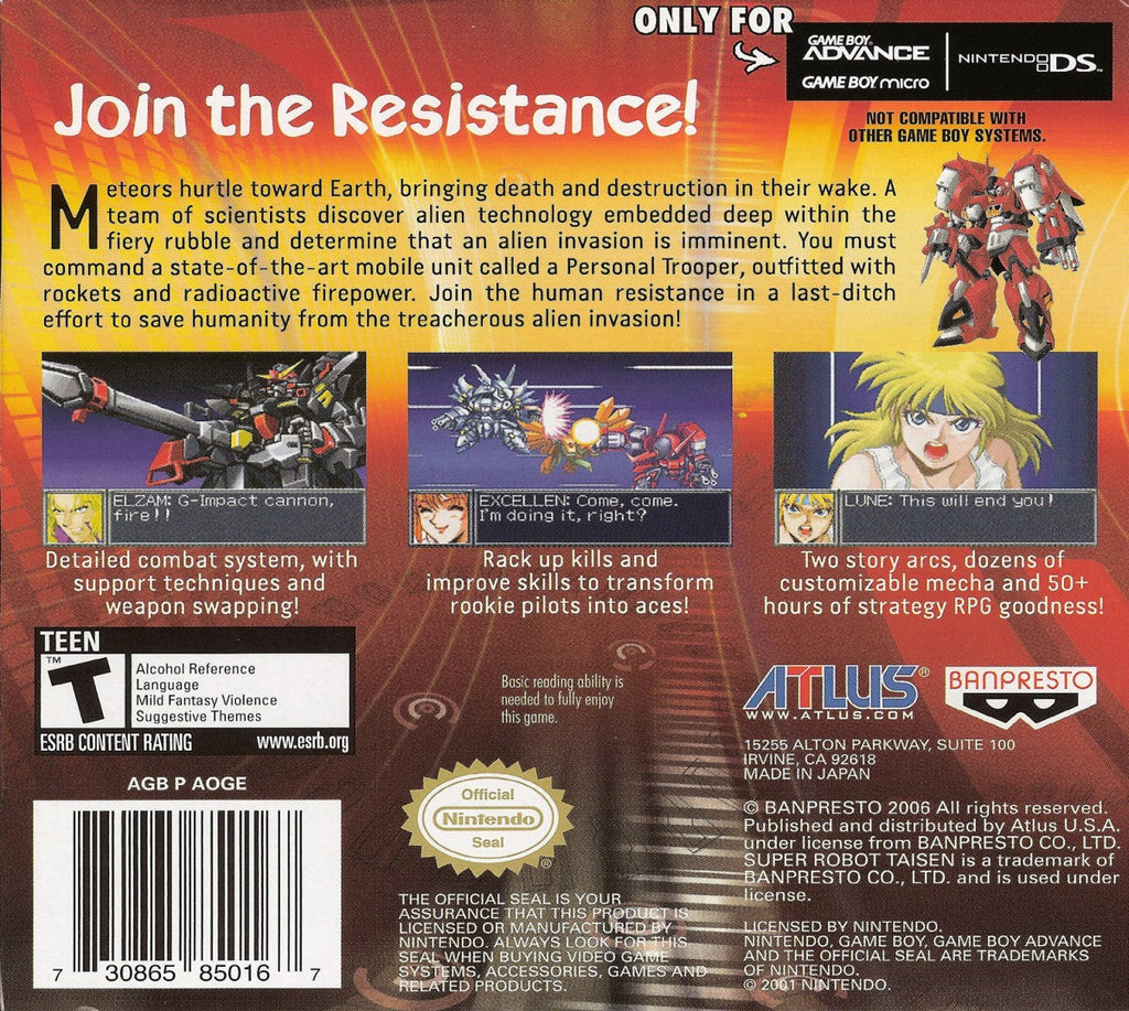 Super Robot Taisen: Original Generation — Game Boy Advance (GBA)