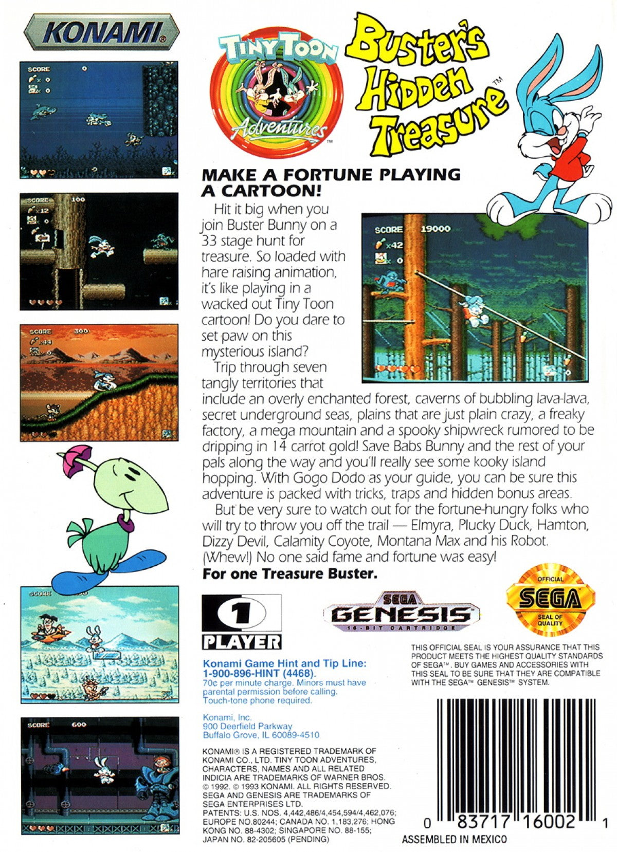 Tiny Toon Adventures: Buster's Hidden Treasure – Sega Genesis (GEN)