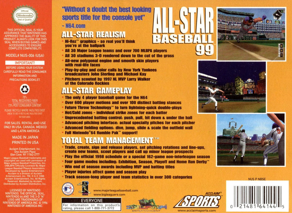 All-Star Baseball 99 [In Box] [Missing Manual] – Nintendo 64 (N64)