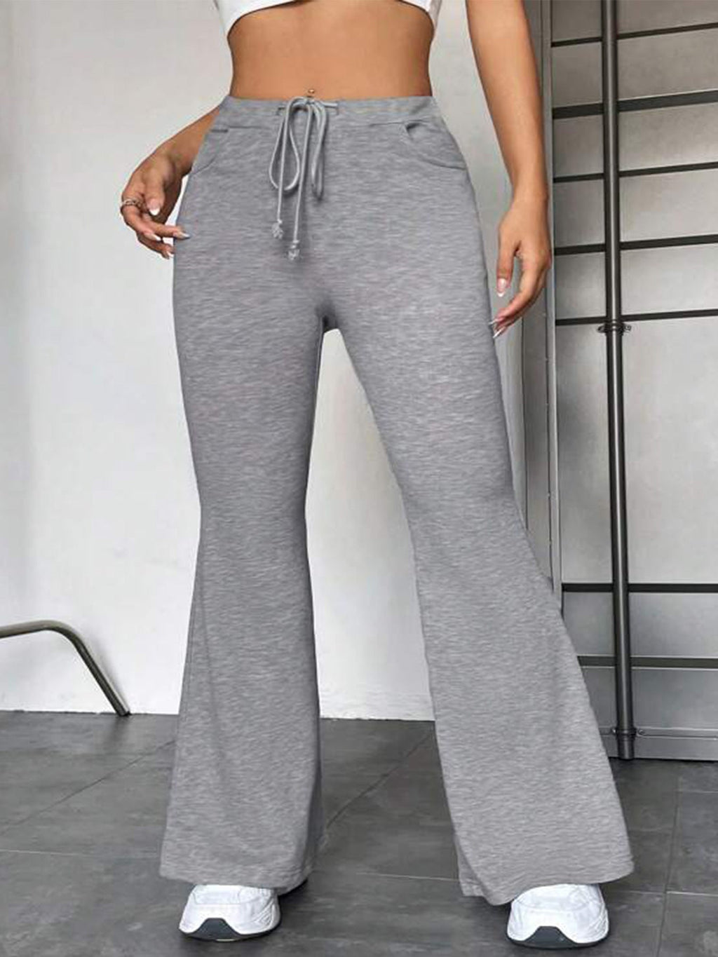 Women's Flared Yoga Pants – Color-Block Stitching, Mid Waist, Street Style
