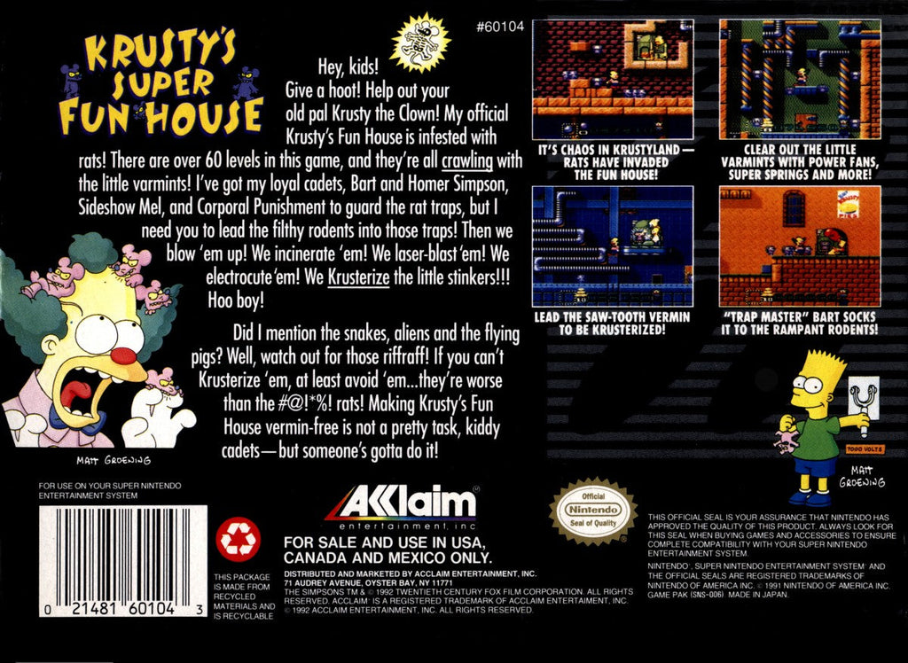 Krusty's Super Fun House — Super Nintendo Entertainment System (SNES)