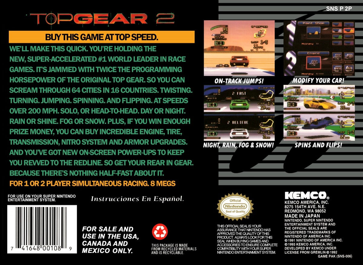 Top Gear 2 – Super Nintendo Entertainment System (SNES)