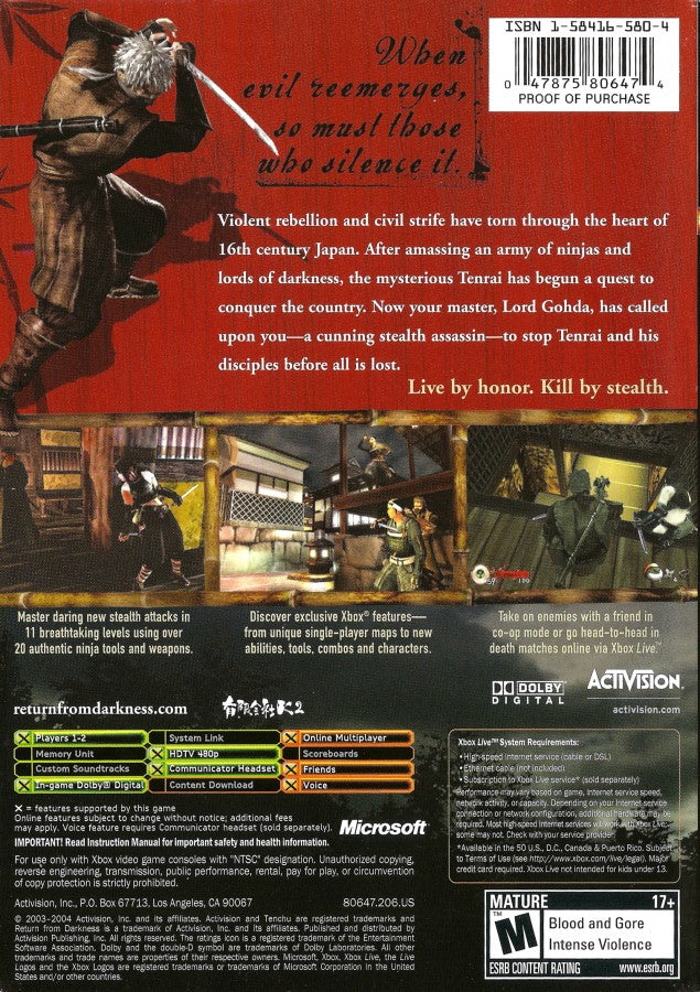 Tenchu: Return from Darkness – Xbox (XBOX)