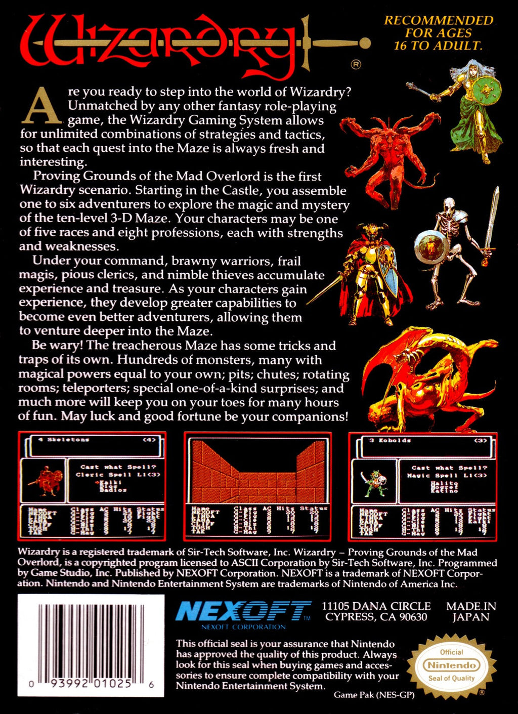 Wizardry: Proving Grounds of the Mad Overlord – Nintendo Entertainment System (NES)