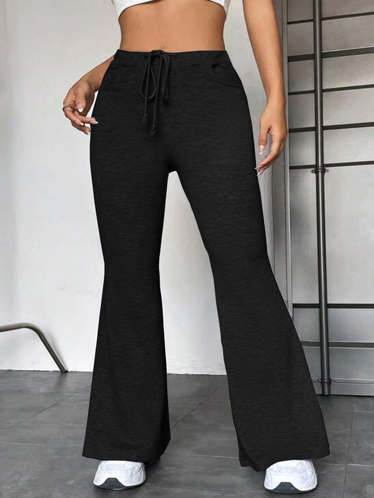 Women's Flared Yoga Pants – Color-Block Stitching, Mid Waist, Street Style