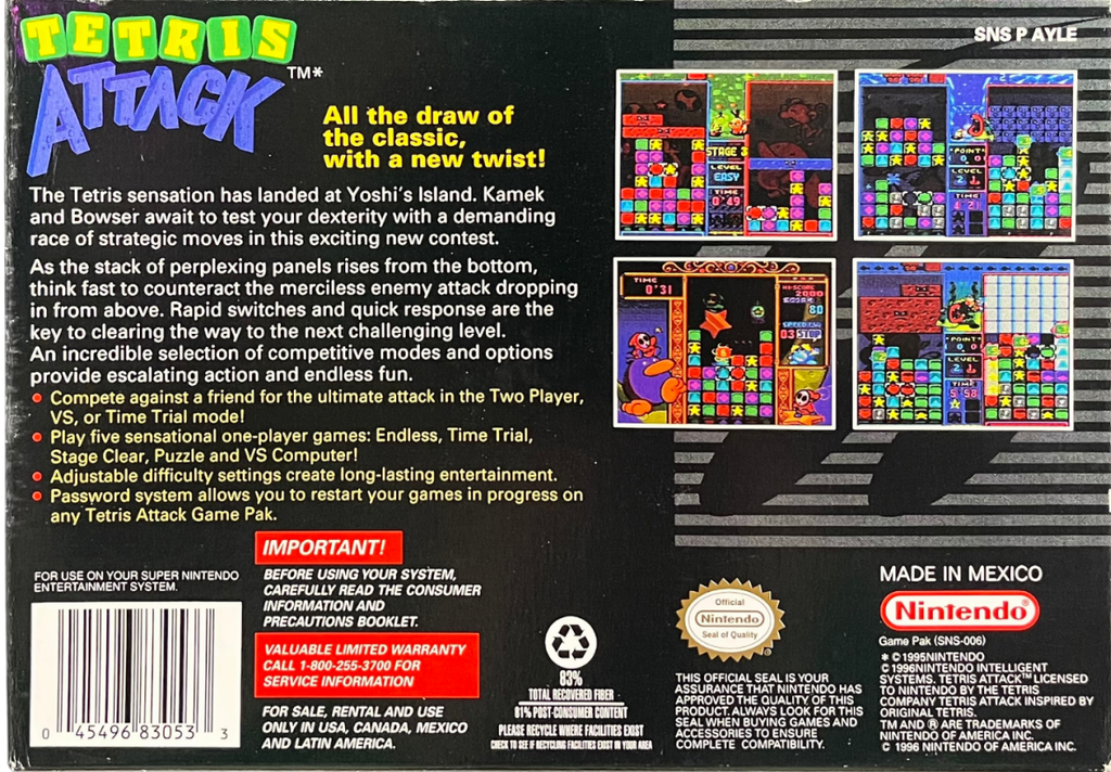 Tetris Attack [CIB][Misprint] – Super Nintendo Entertainment System (SNES)