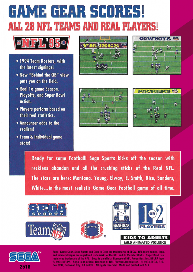 NFL 95 – Sega Game Gear (GG)