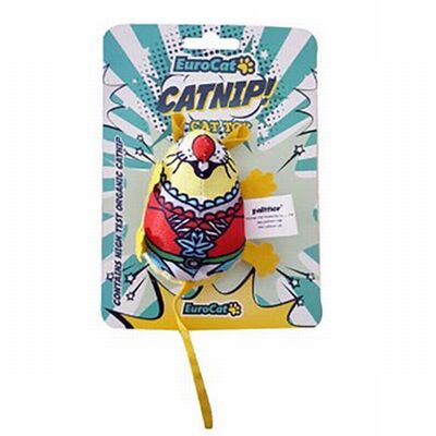 Eurocat Yellow Chubby Mouse Rattle Cat Toy with Catnip 1 pc