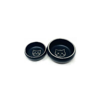 Eurodog Laser Engraved Black Steel Cat Bowl for Food & Water 16cm