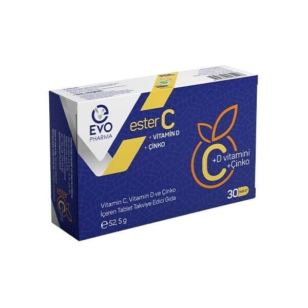 Evopharma Ester C Vitamin Supplement with Zinc & D3 30 Tablets