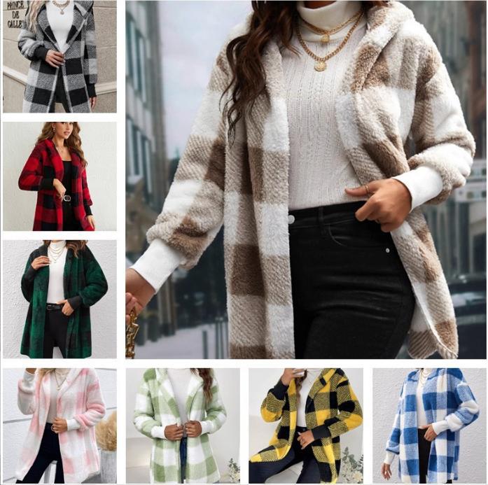 Women's Plaid Color-Stitch Knit Coat – Loose Long Sleeve Cardigan