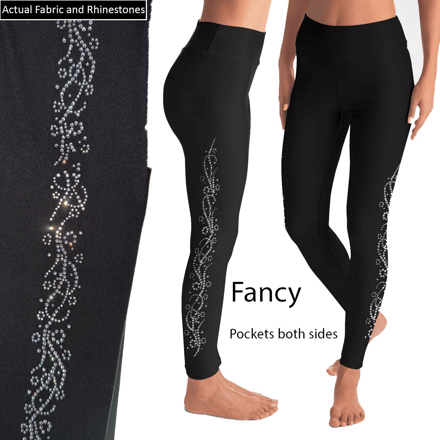 Black Rhinestone Swirl Leggings with Side Pockets