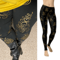 Black & Gold Christmas Tree Leggings with Pockets