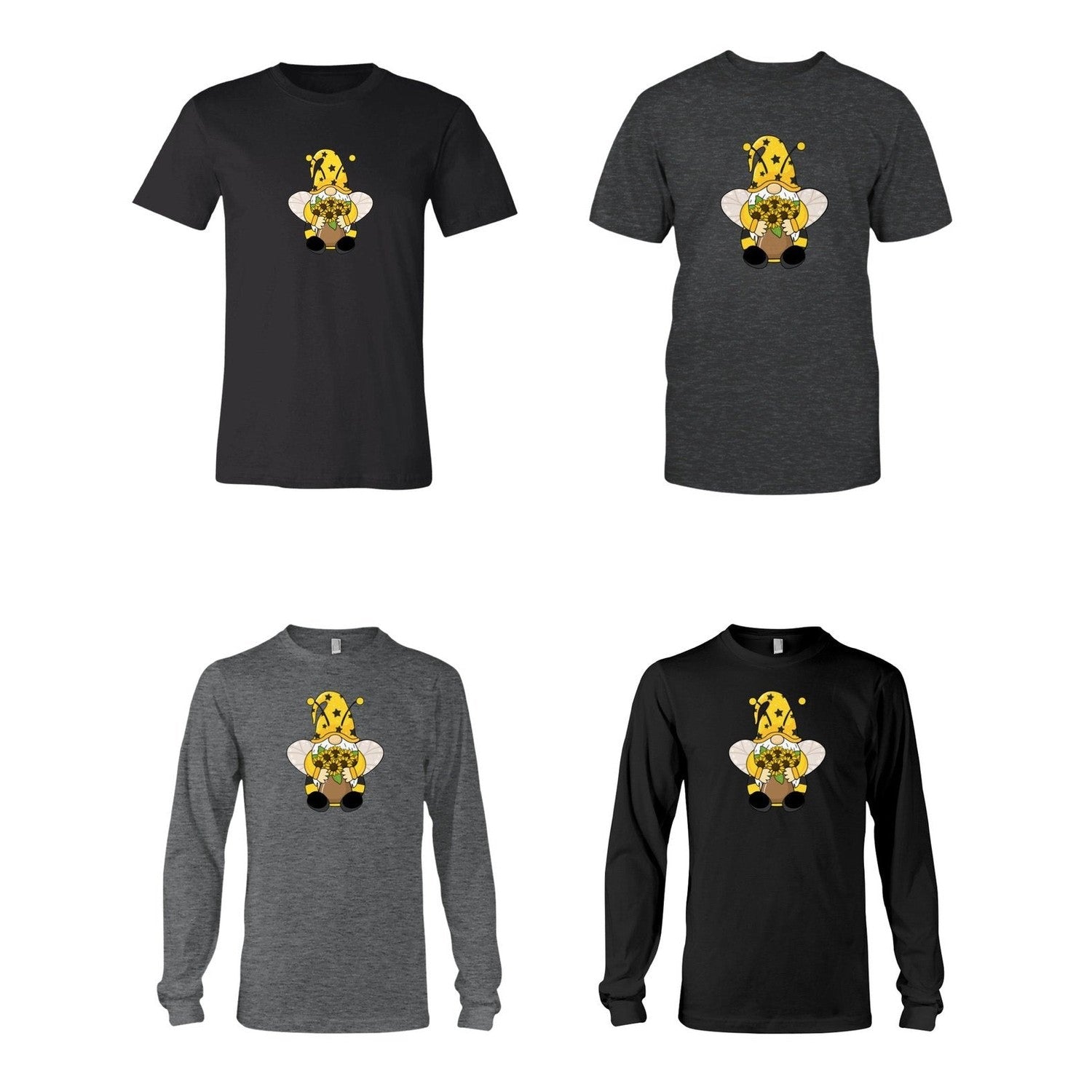 SunFlower Gnome Graphic Tee Gray or Black, Short or Long  Sleeve