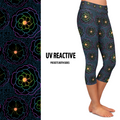 Fluorescent Glow Flowers Capri Length Leggings with pockets