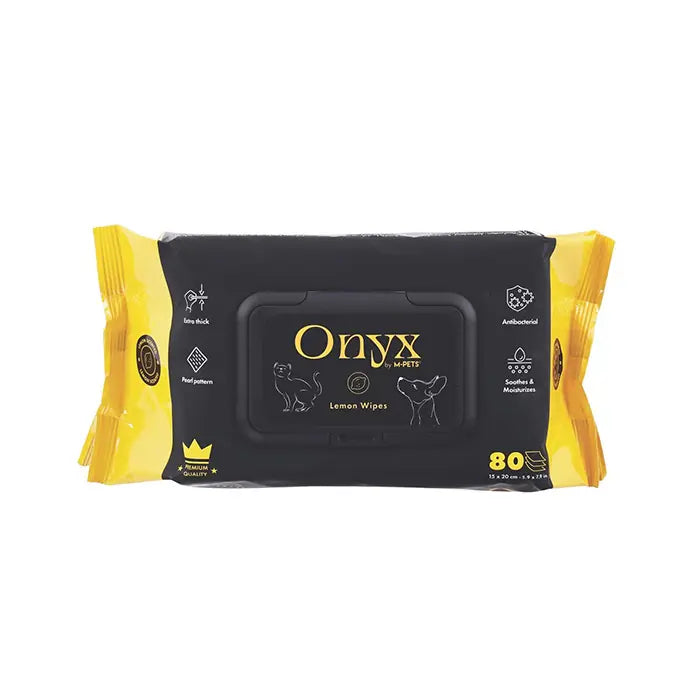 M-Pets Onyx Lemon Scented Pet Cleaning Wipes for Cats & Dogs 80ct