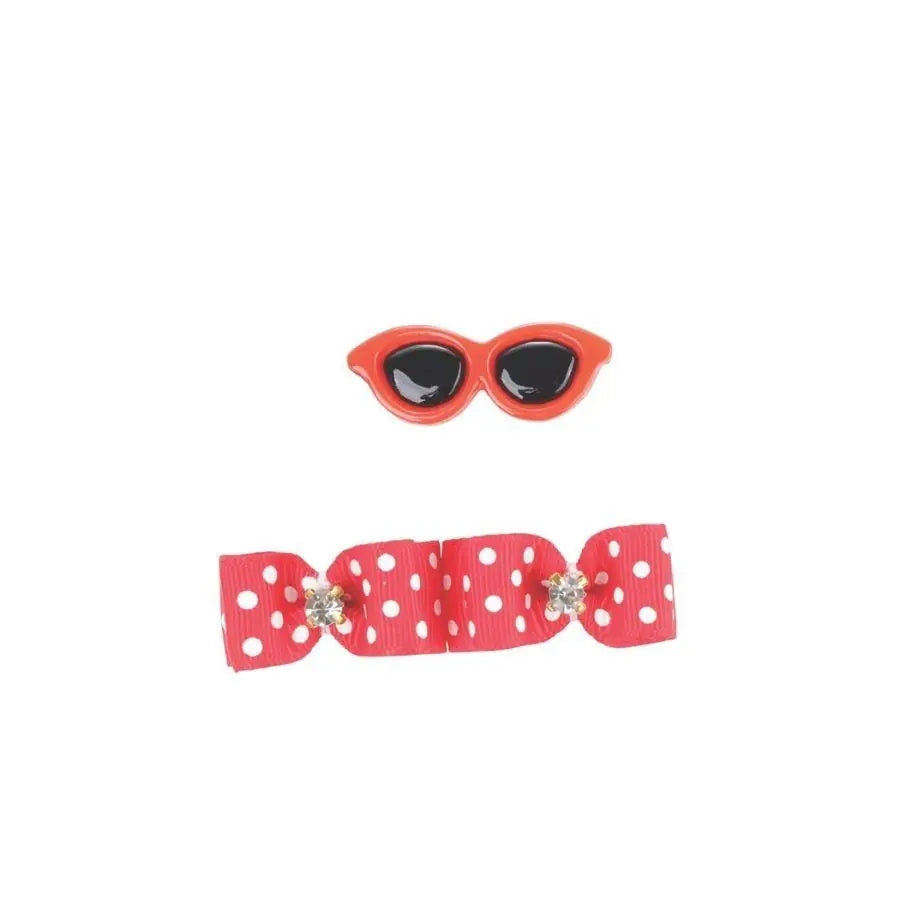 M-Pets Glam Glasses & Bow Hair Clip for Cats and Dogs Red