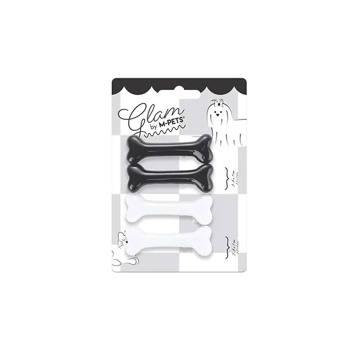 M-Pets Glam Bone Shaped Dog Hair Clip Black & White 1pc