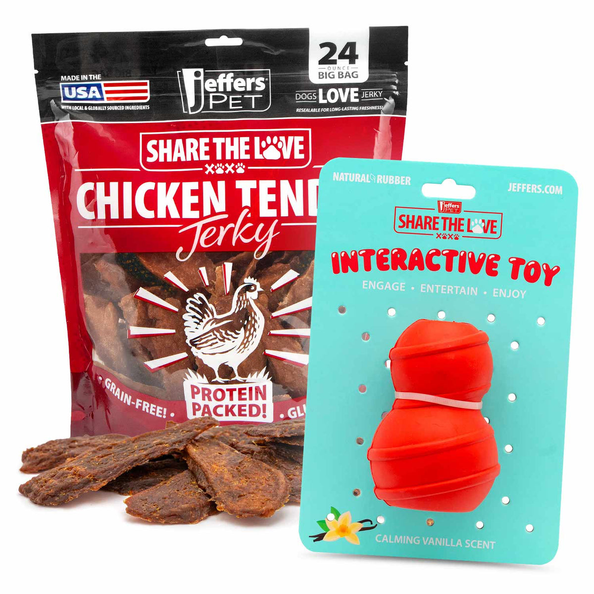 Jeffers Stuffable Dog Chew Toys with Chicken Breast Jerky Treats Kit