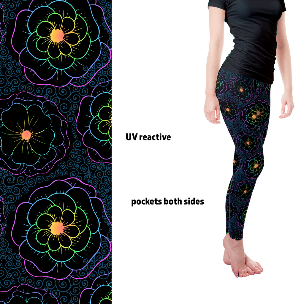 Fluorescent Glow Flowers Full Length Leggings with pockets