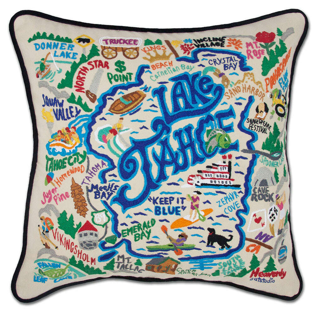 Lake Tahoe Hand-Embroidered Pillow