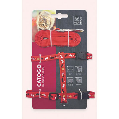 M-Pets Catogo Red Adjustable Cat Harness and Leash Set 90-170cm